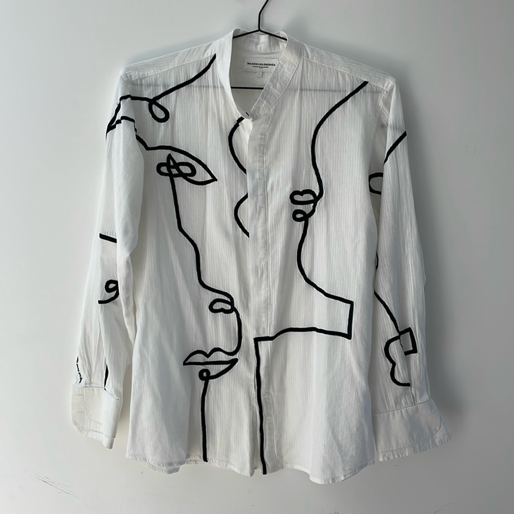 Maison Les Enerves White Shirt with black embroidered details